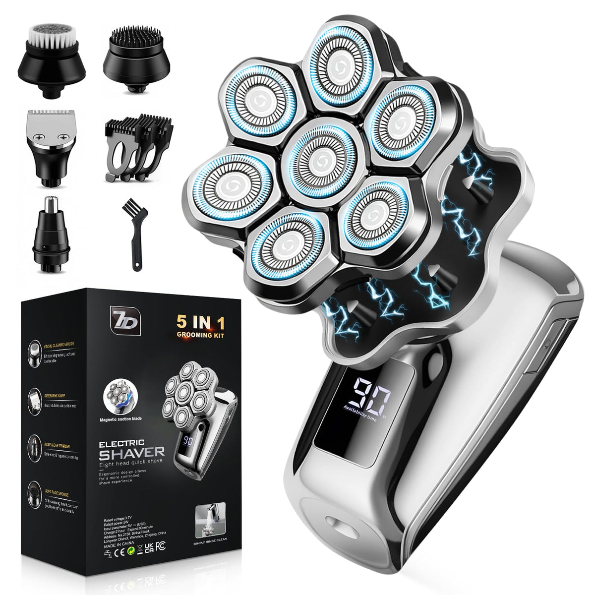 VOPH Head Shaver with 7D floating blades contouring the scalp.
