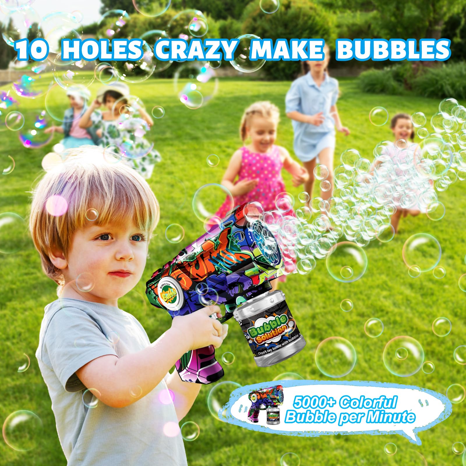 VORBLIX Bubble Gun 10-hole automatic bubble stream for lively backyard fun.