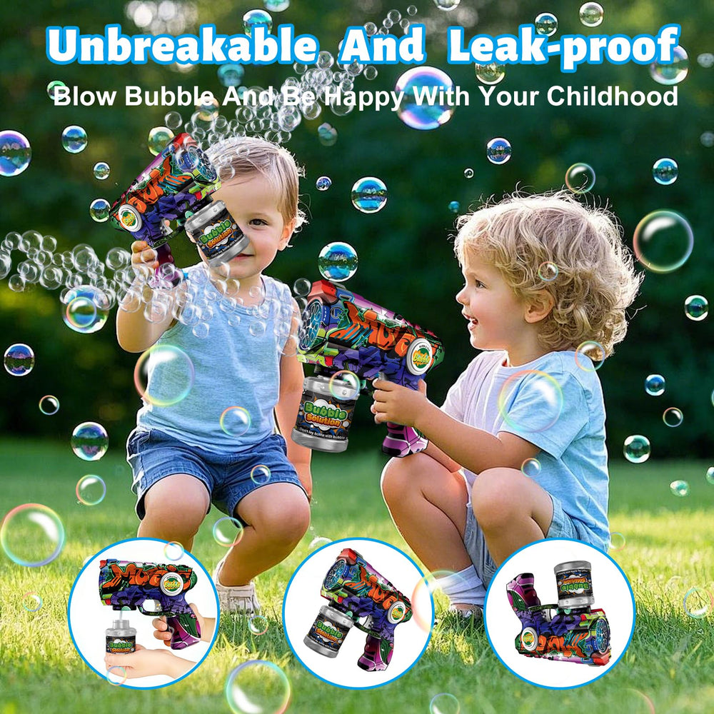 VORBLIX Bubble Gun features leak-proof bottle design to prevent spills during play.