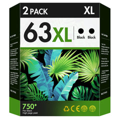 VOREDO 63XL black cartridge 2-pack, compatible with HP OfficeJet and DeskJet printers.
