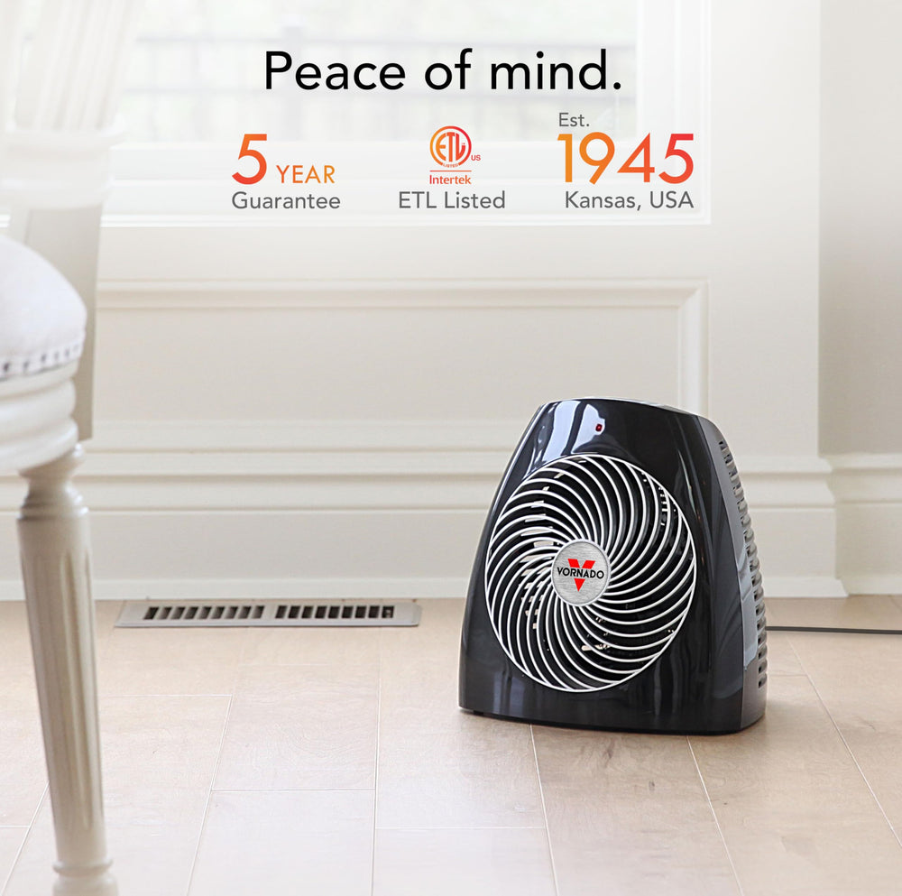 Vornado MVH-2025 in a bedroom setup providing whole-room heating