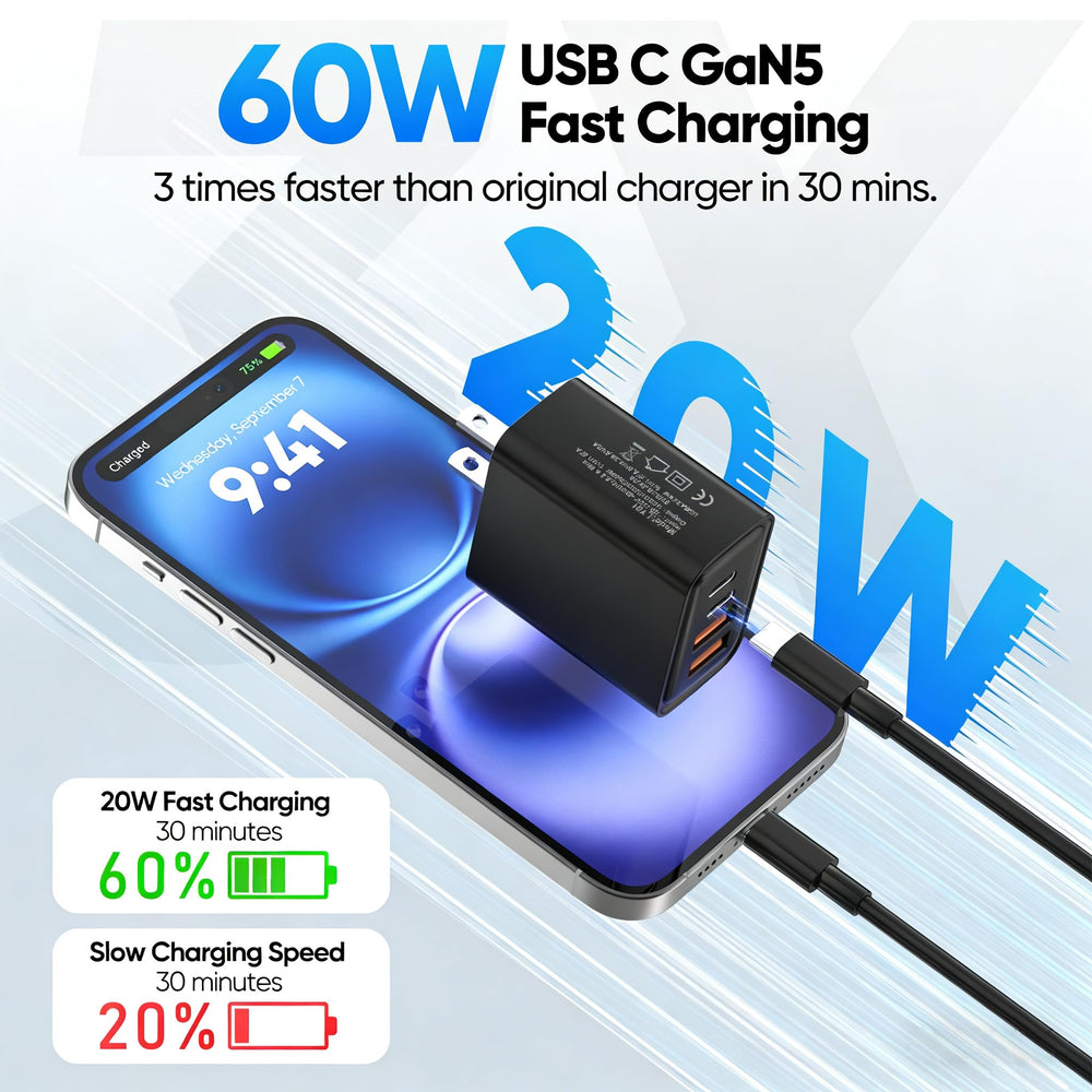 Vortella 2-pack 60W USB-C charger port layout ready for multi-device charging.