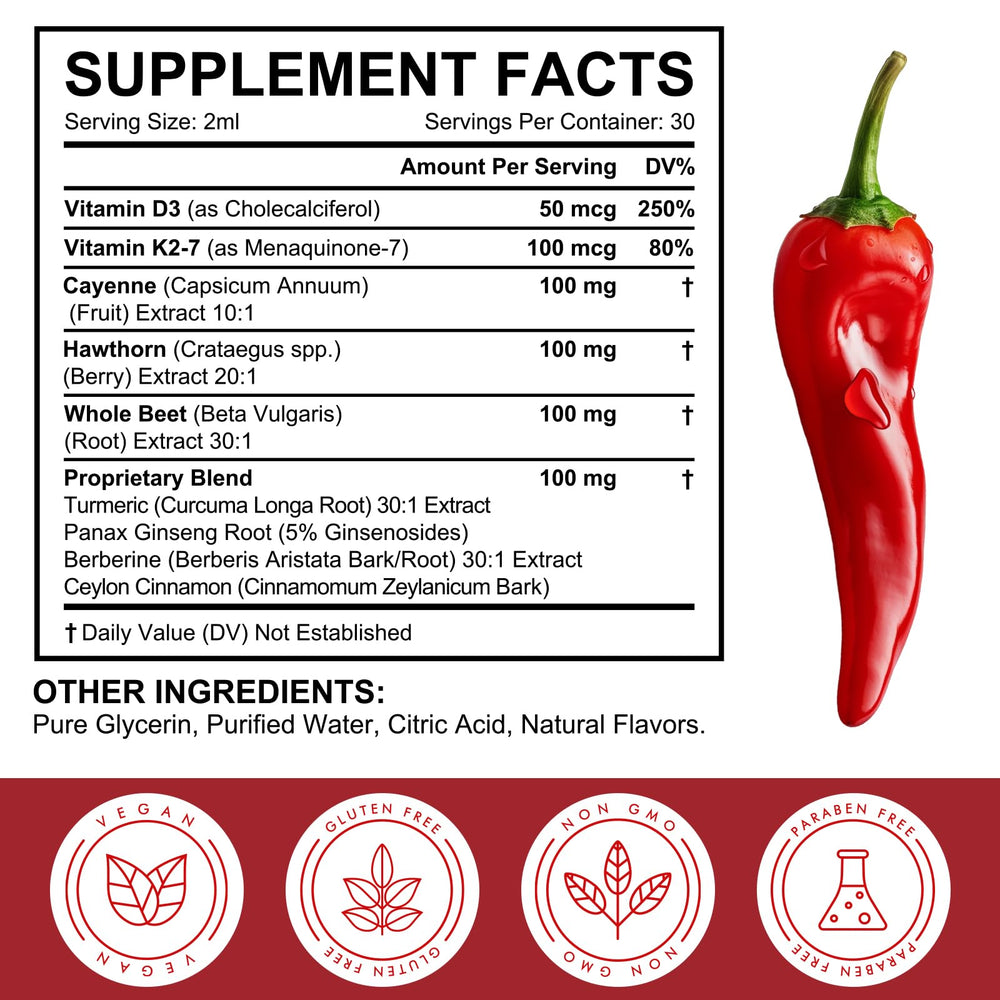 Vortexonix Cayenne Drops daily-use setup with glass of beverage.