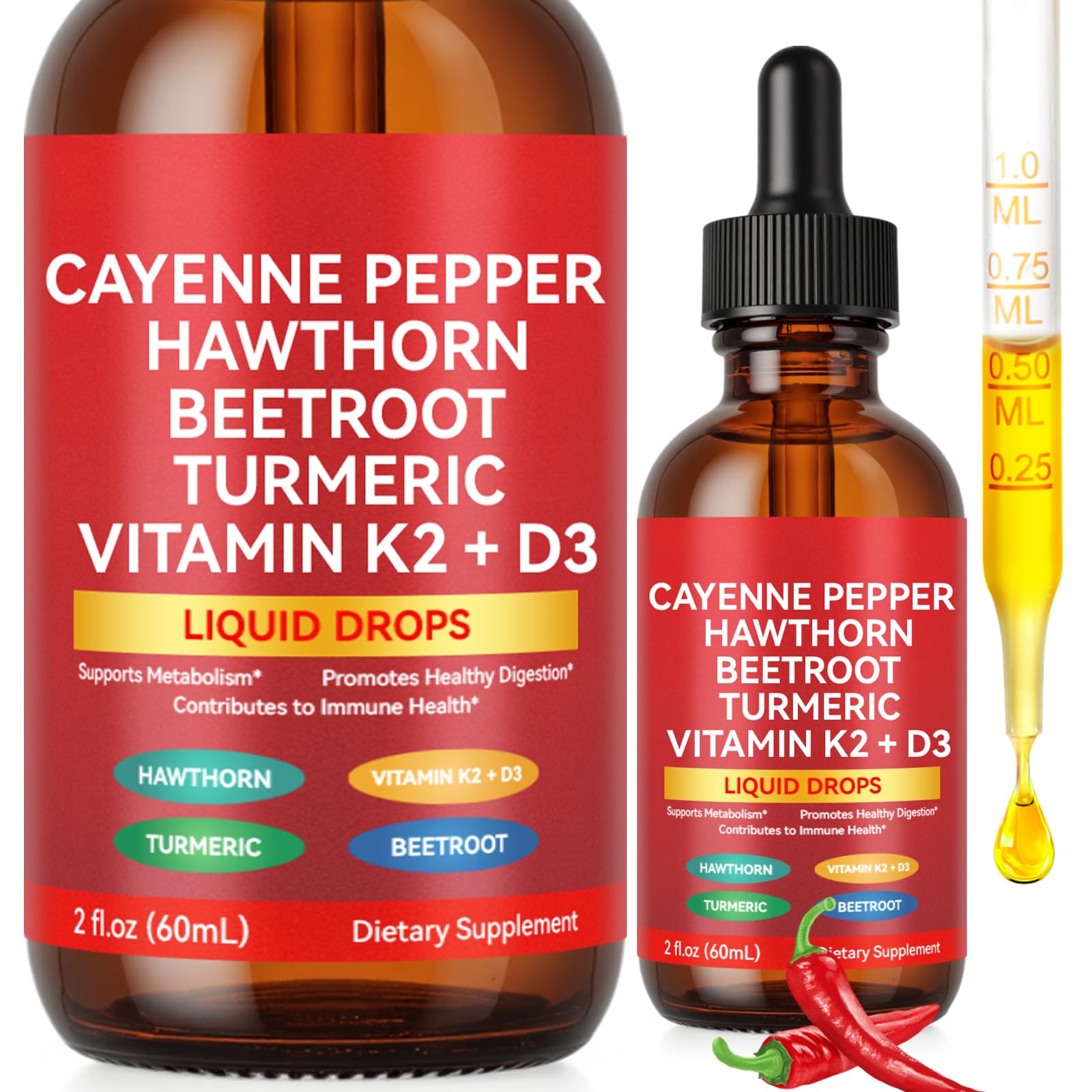 Vortexonix Cayenne Pepper Drops bottle shown for daily wellness support.