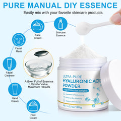 Vortexonix hyaluronic acid powder with scoop for easy measurement.