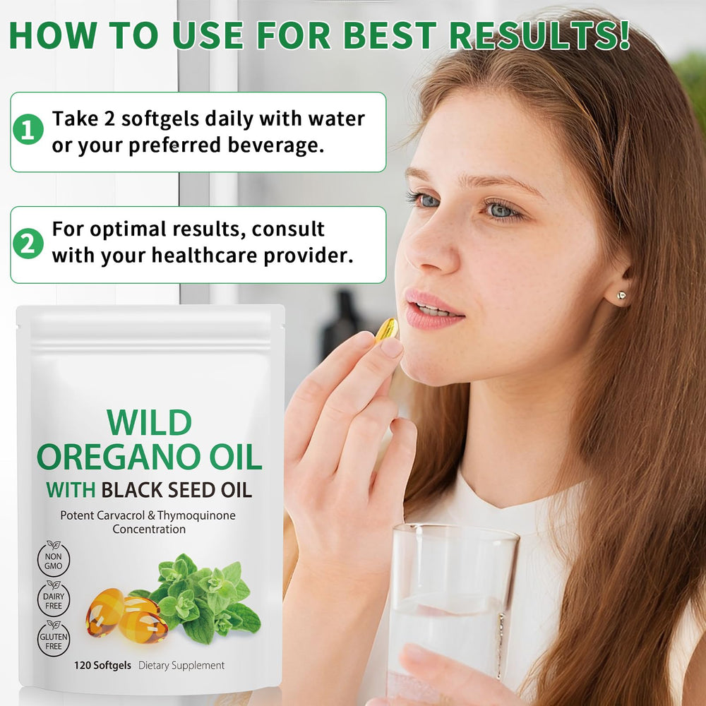 Vortexonix organic oregano oil capsules on a kitchen counter for daily routine.