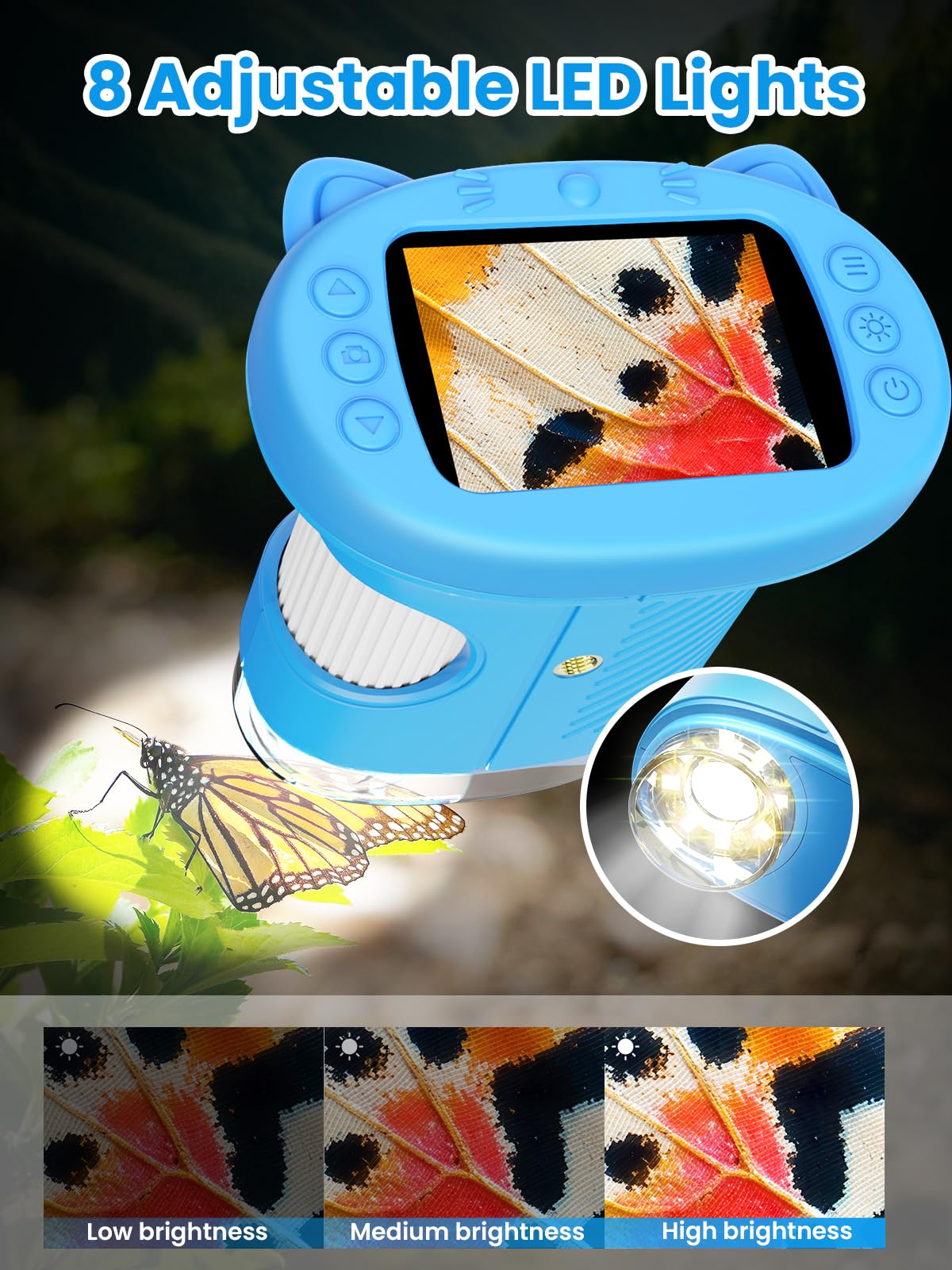 Vorth kids microscope stores about 200 photos for easy review.