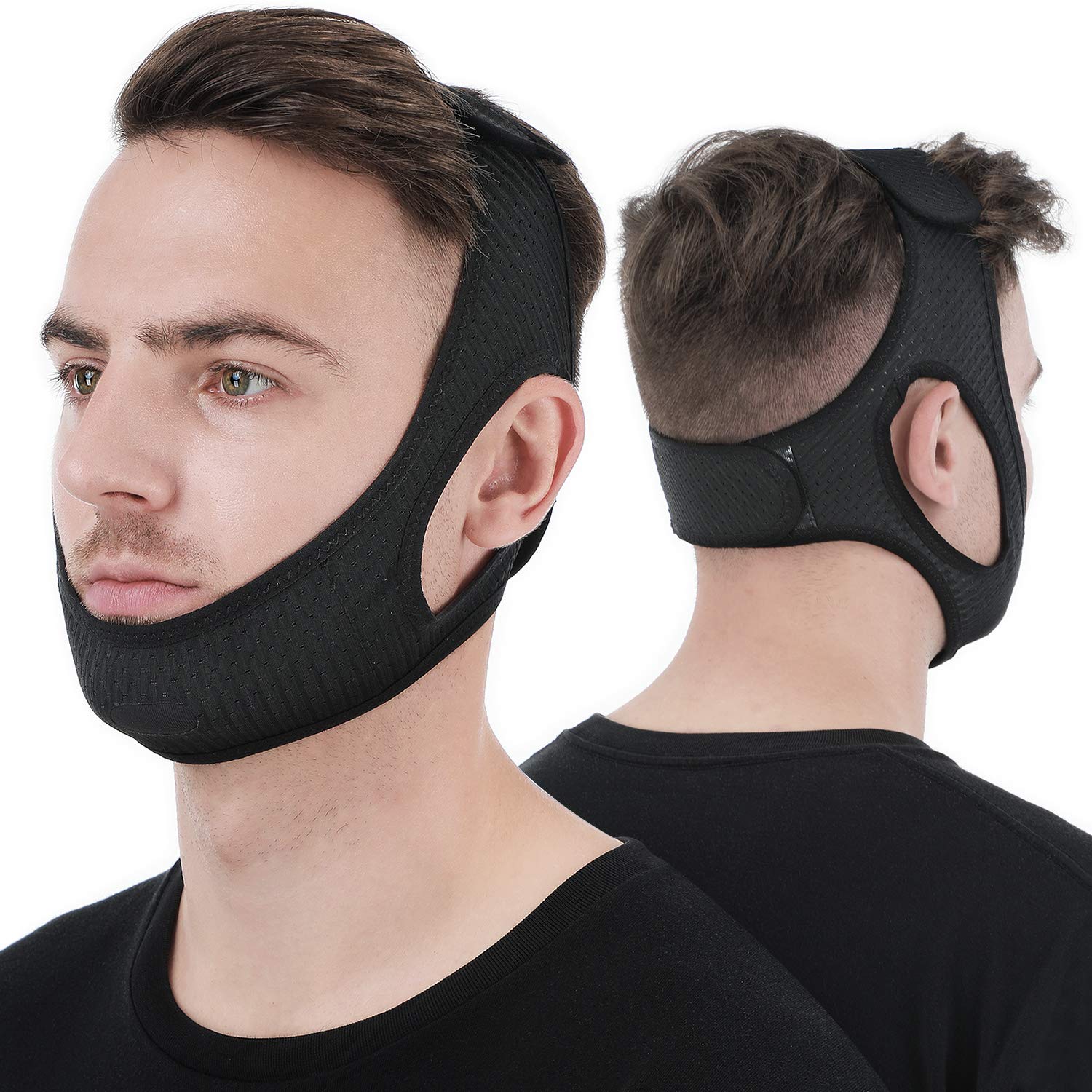 Vosaro Anti Snore Chin Strap worn on head for improved nighttime airflow.