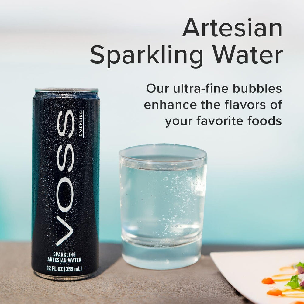 VOSS can in office setting, elegant hydration during work.