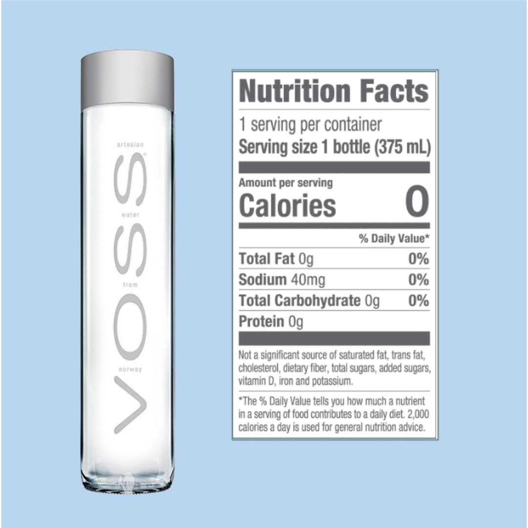 VOSS glass bottle pouring water for a clean, crisp hydration.