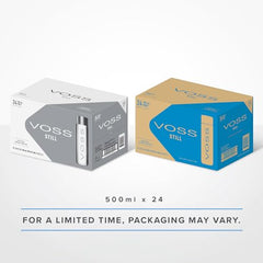 VOSS water bottle icon design close-up emphasizes purity-inspired aesthetics.
