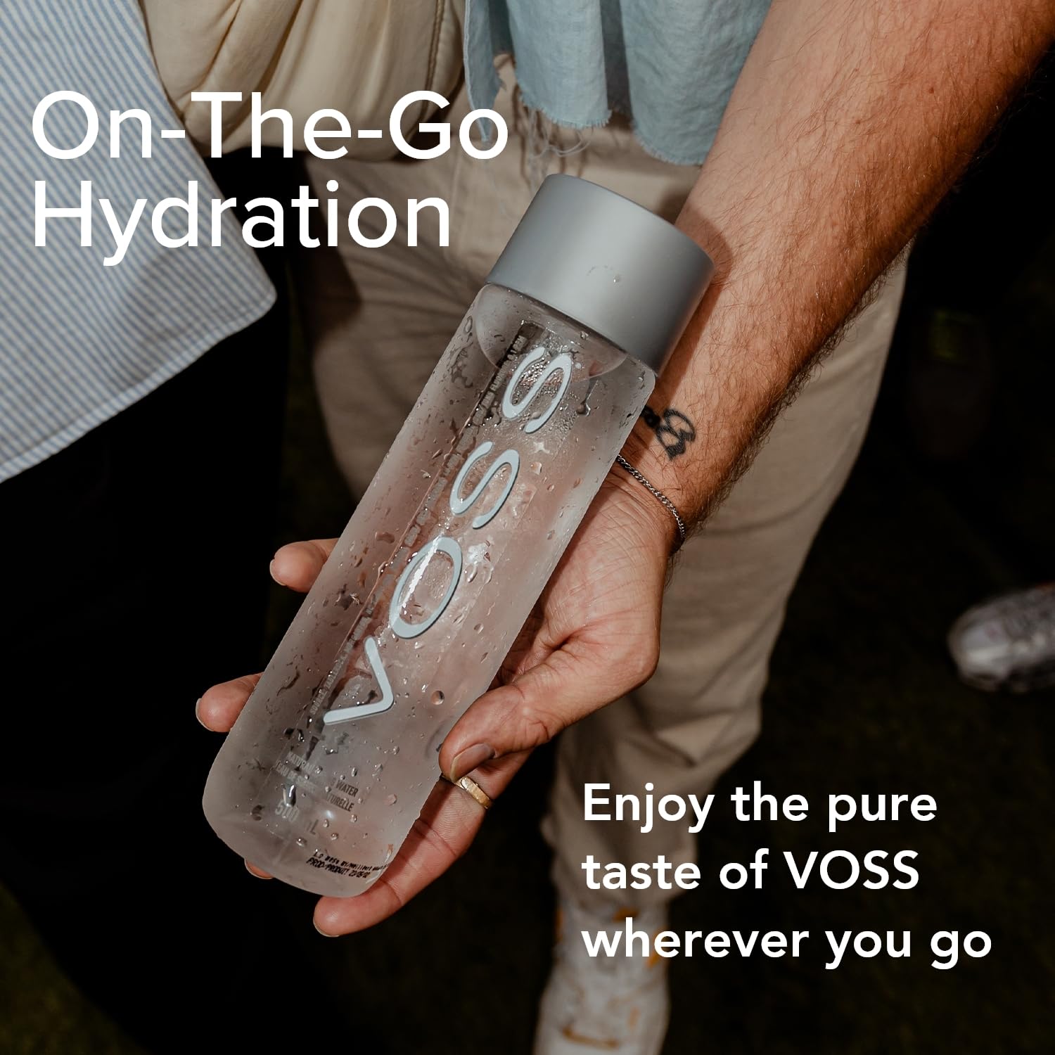 VOSS wide-mouth bottle ready for fruit infusion to enhance flavor.