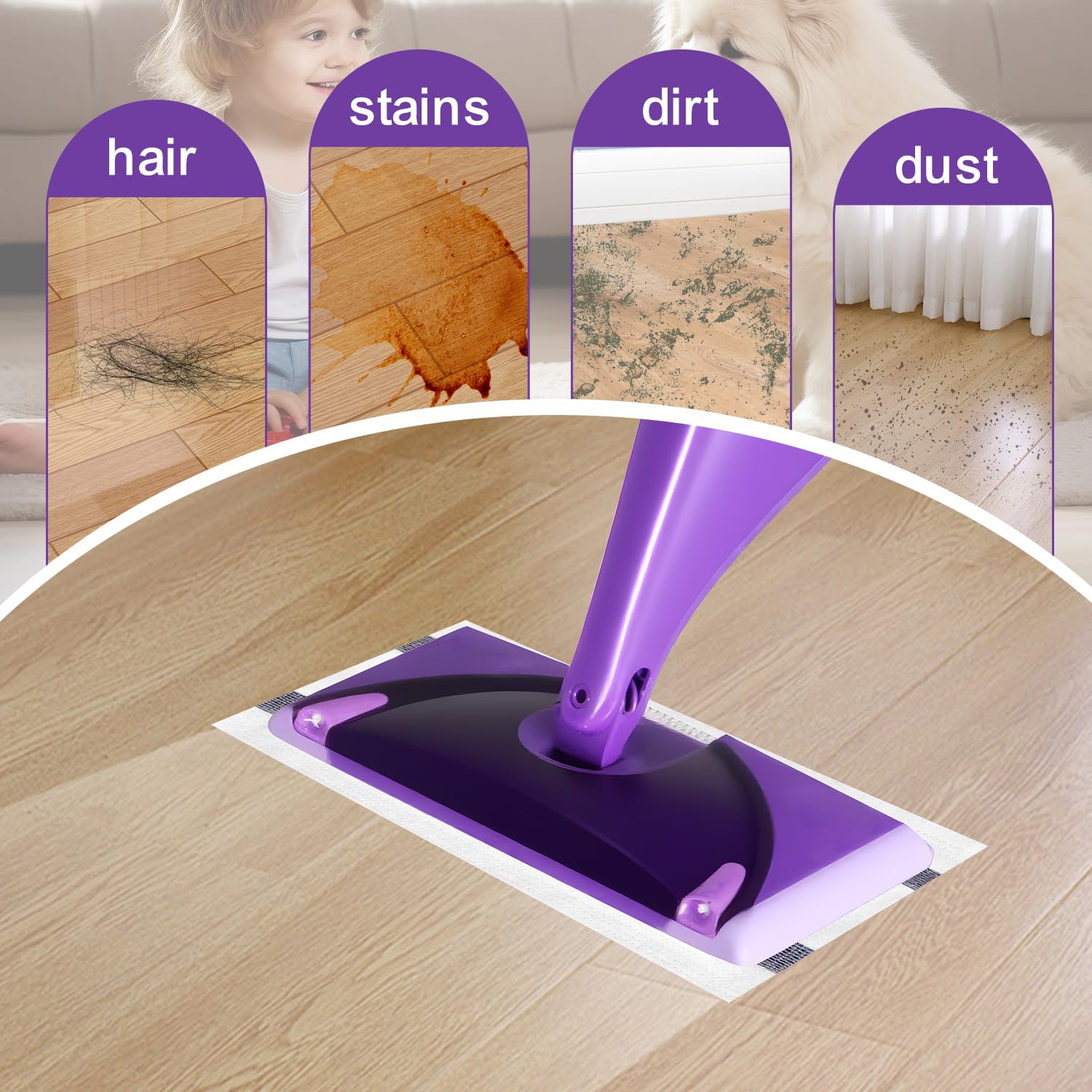 Vowanop mop pads disposable; no washing or rinsing between rooms
