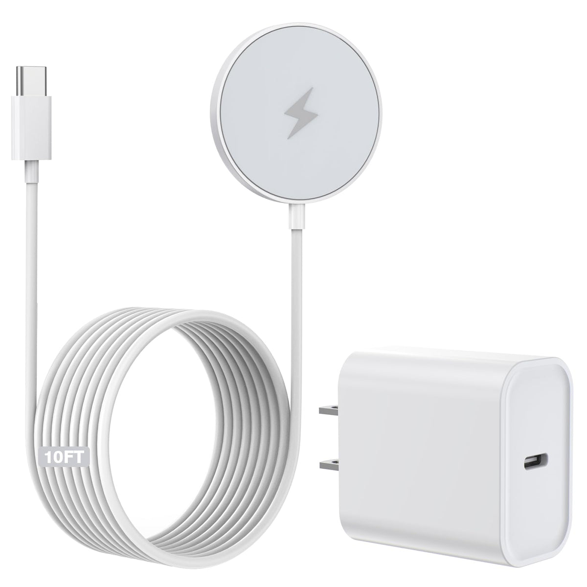 VOWSVOWS 10ft magnetic wireless charger showing extended cable for flexible placement.