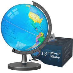 Voxelure 13-inch globe on a sturdy base, ideal for classroom learning.