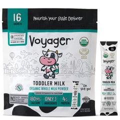 Voyager Milk on-the-go toddler packets for travel meals and snacks.