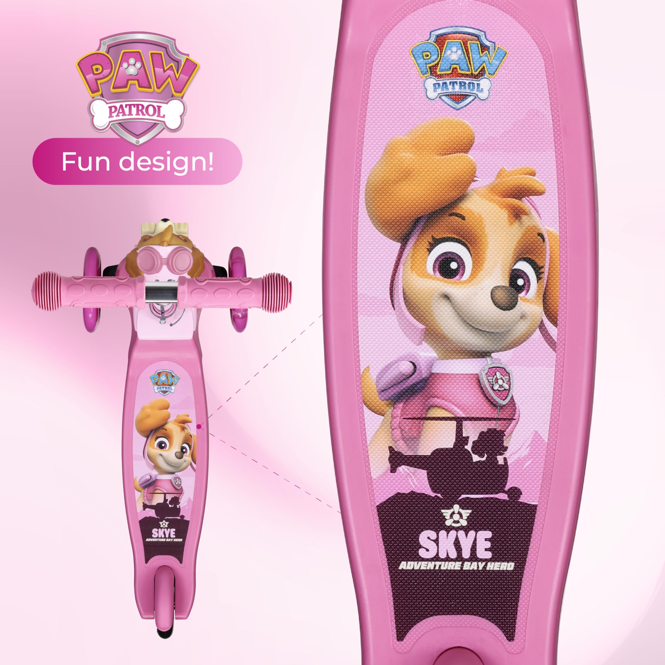 Voyager Paw Patrol Skye anti-slip deck ensures confident pushes and safe landings