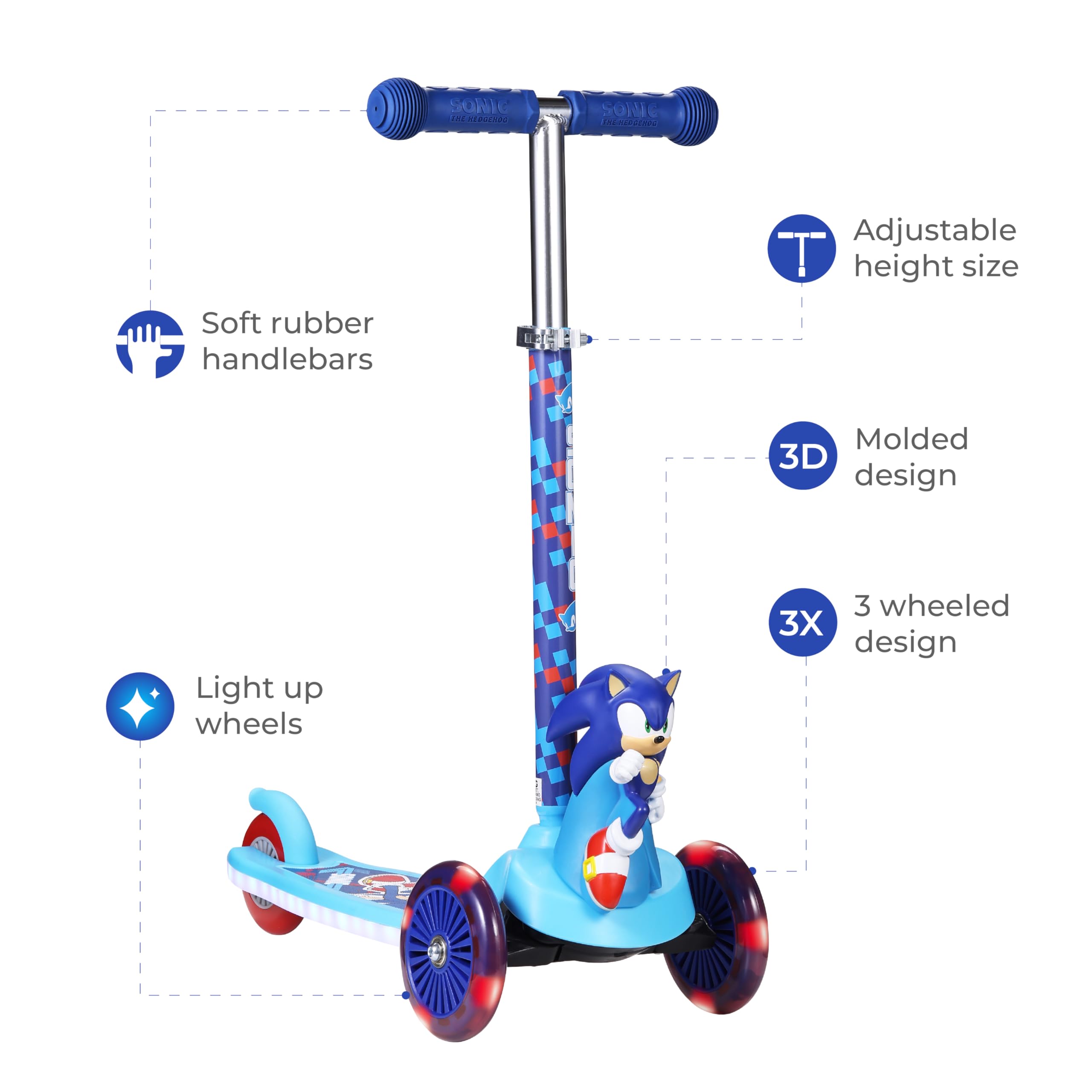 Voyager Sonic Hedgehog scooter side view with LED deck for vibrant rides