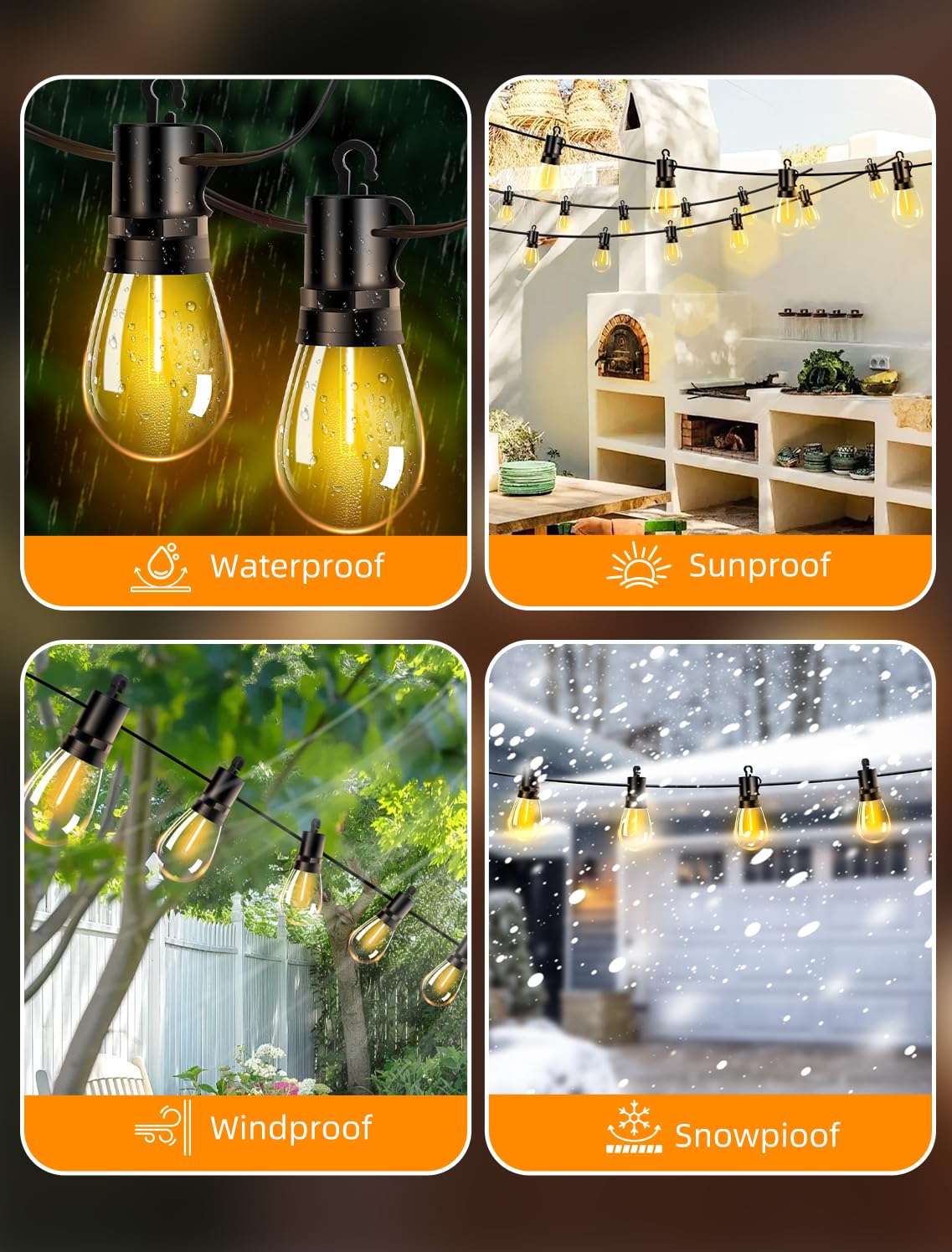 VOZUJI pergola-ready setup adds reliable ambiance to outdoor dining.