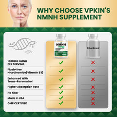VPKIN NMNH label details highlighting gluten-free and non-GMO ingredients