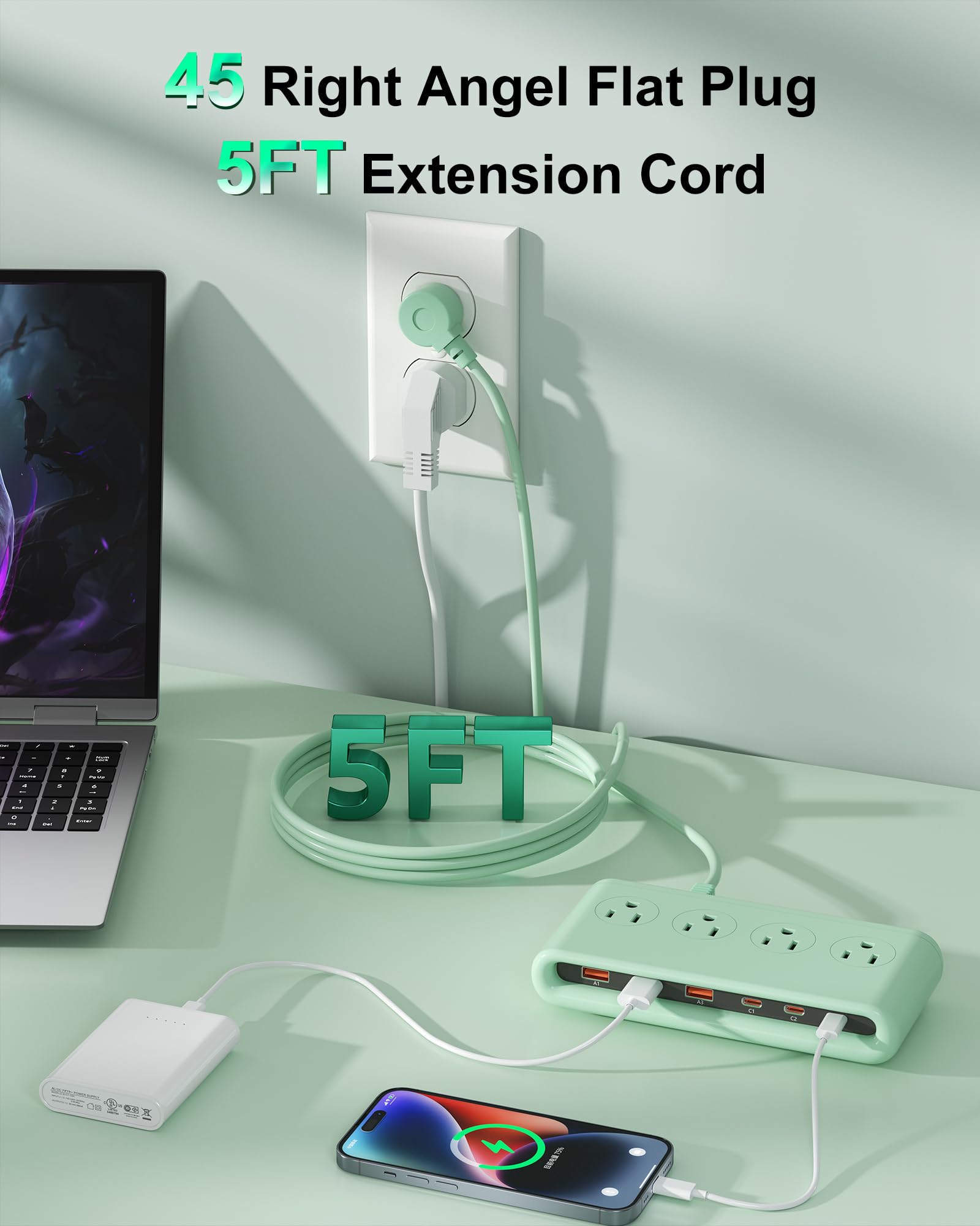 VPSUN desk setup showing tidy charging hub for busy spaces.