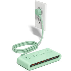 VPSUN power strip front view with 4 outlets and 3 USB ports for multi-device charging.