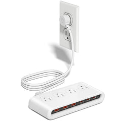 VPSUN power strip front view showing 4 outlets and USB ports for efficient charging.