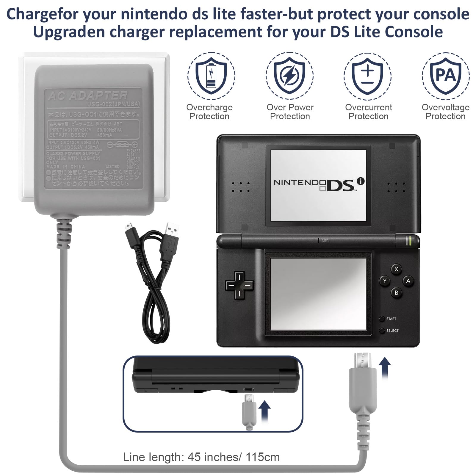 Vranzoral DS Lite Charger built-in protection ensures safe charging.