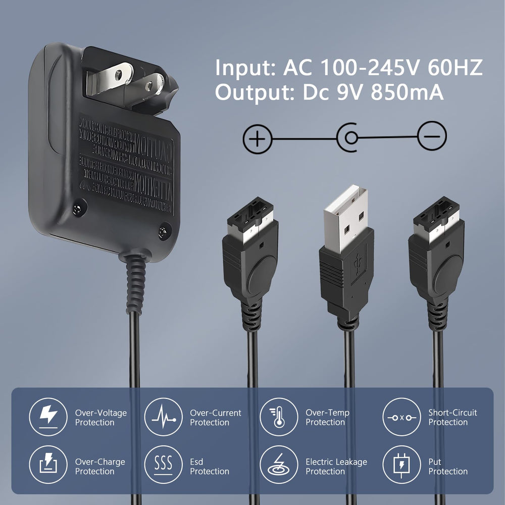 Vranzoral GBA-SP Charger cable and adapter ready for USB and wall charging for flexibility.