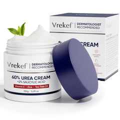 VREKEF Urea Cream 60% foot-application close-up showing intense hydration