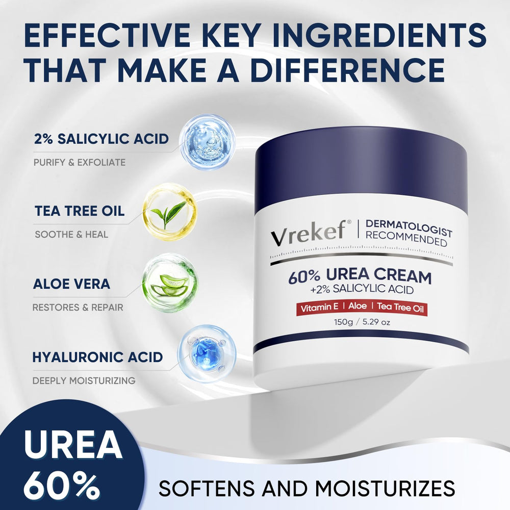 VREKEF Urea Cream 60% foot-softening close-up for cracked heels relief