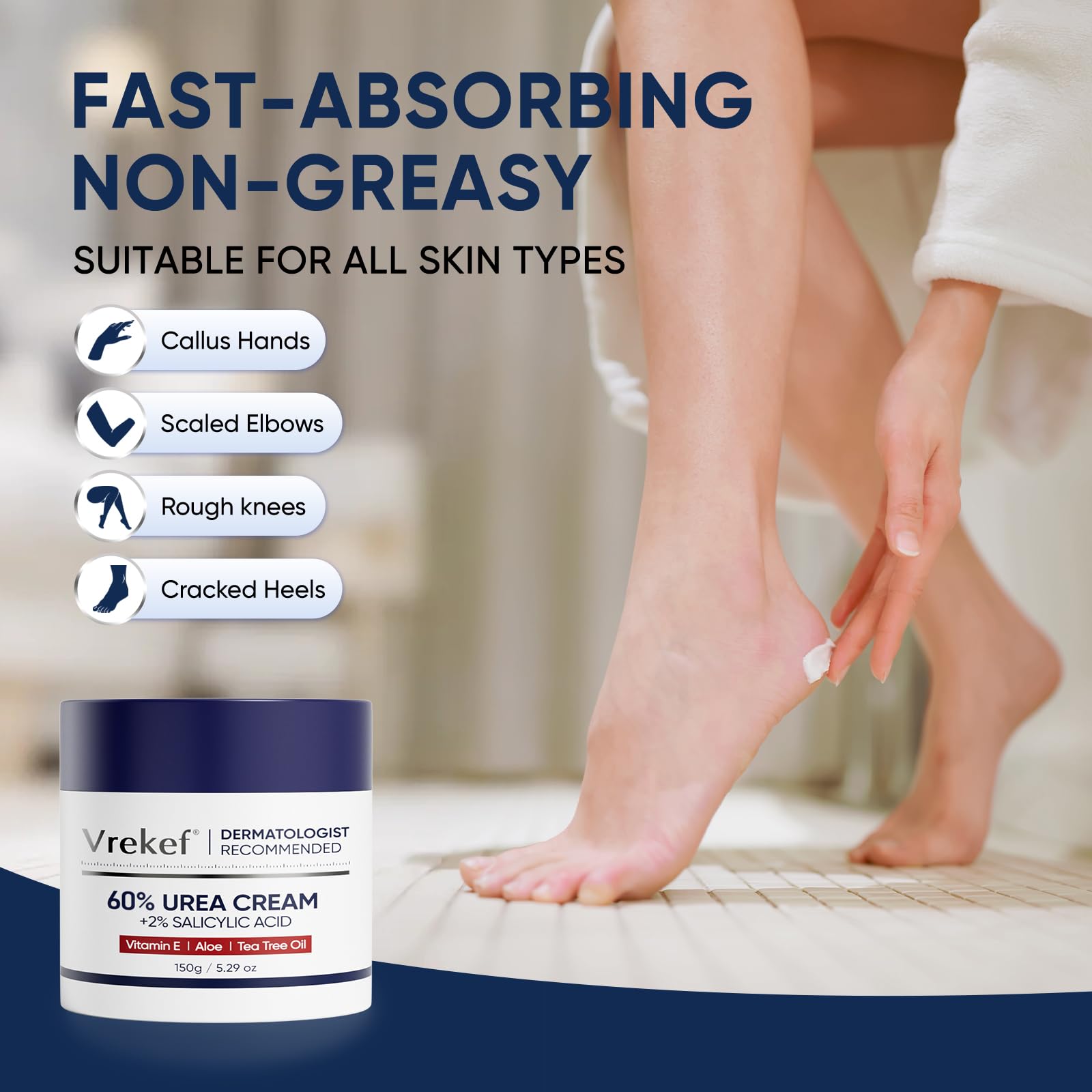 VREKEF Urea Cream 60% hand-care application highlighting daily moisture