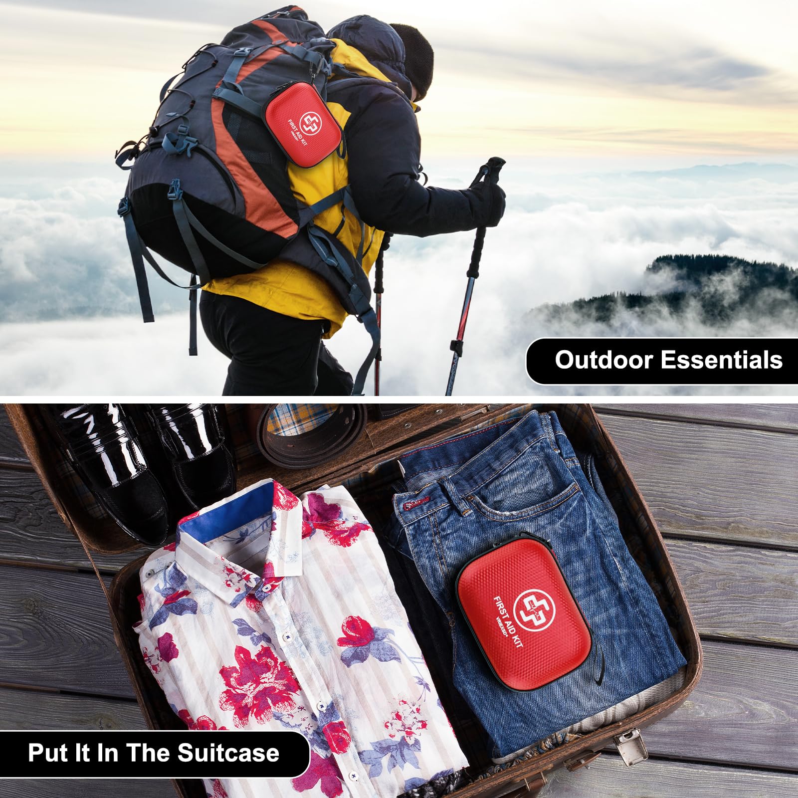 Vriexsd mini first aid kit with carabiner hanger for easy attachment.