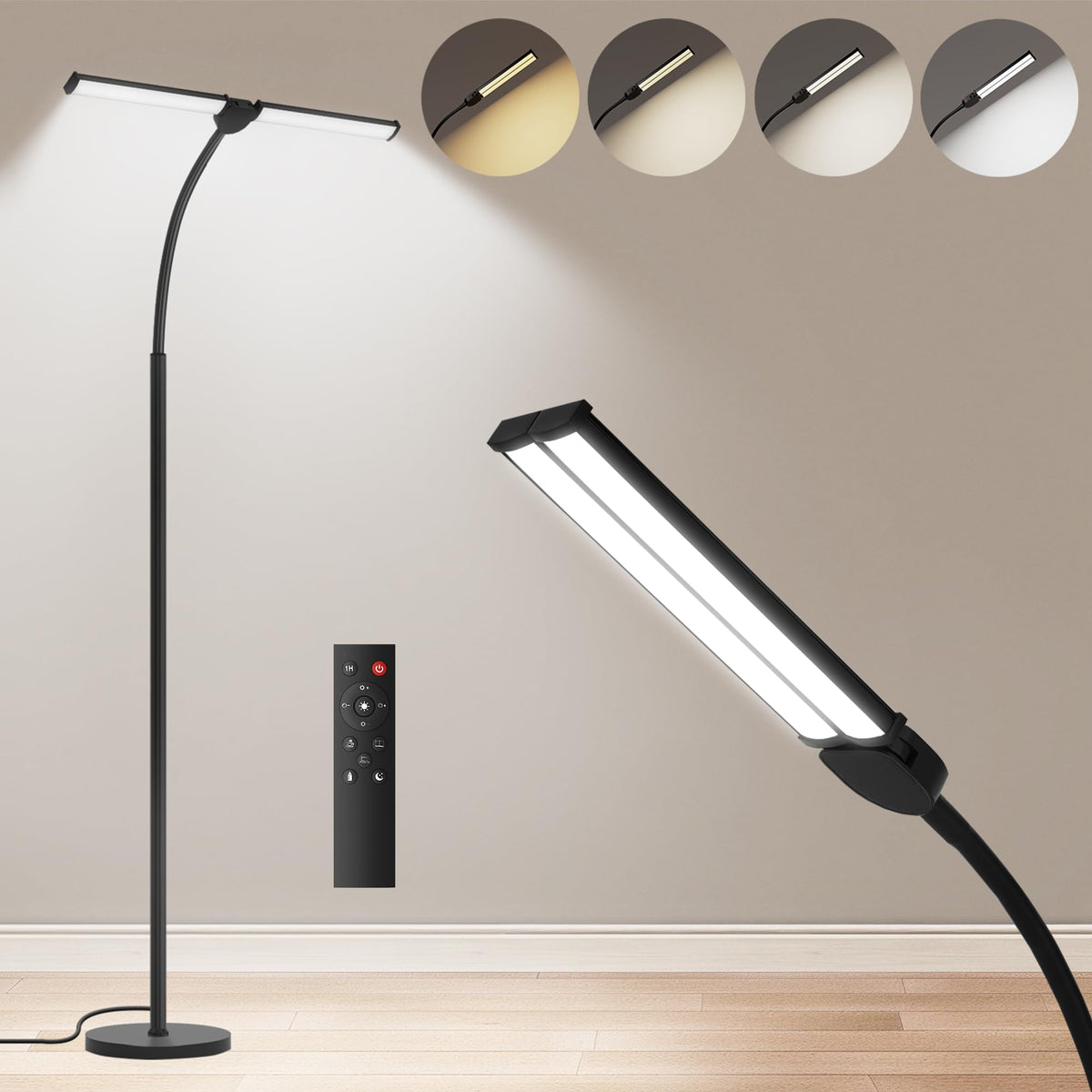 VrimNowit LED floor lamp with dual-heads offering broad room lighting