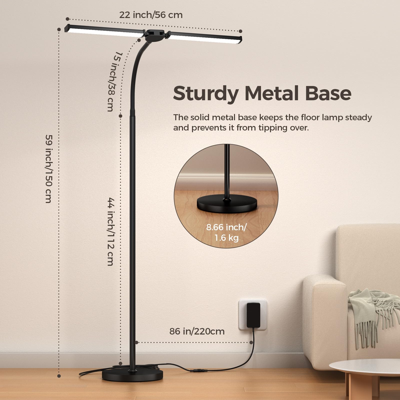 VrimNowit floor lamp goose-neck 360° flex for precise light placement