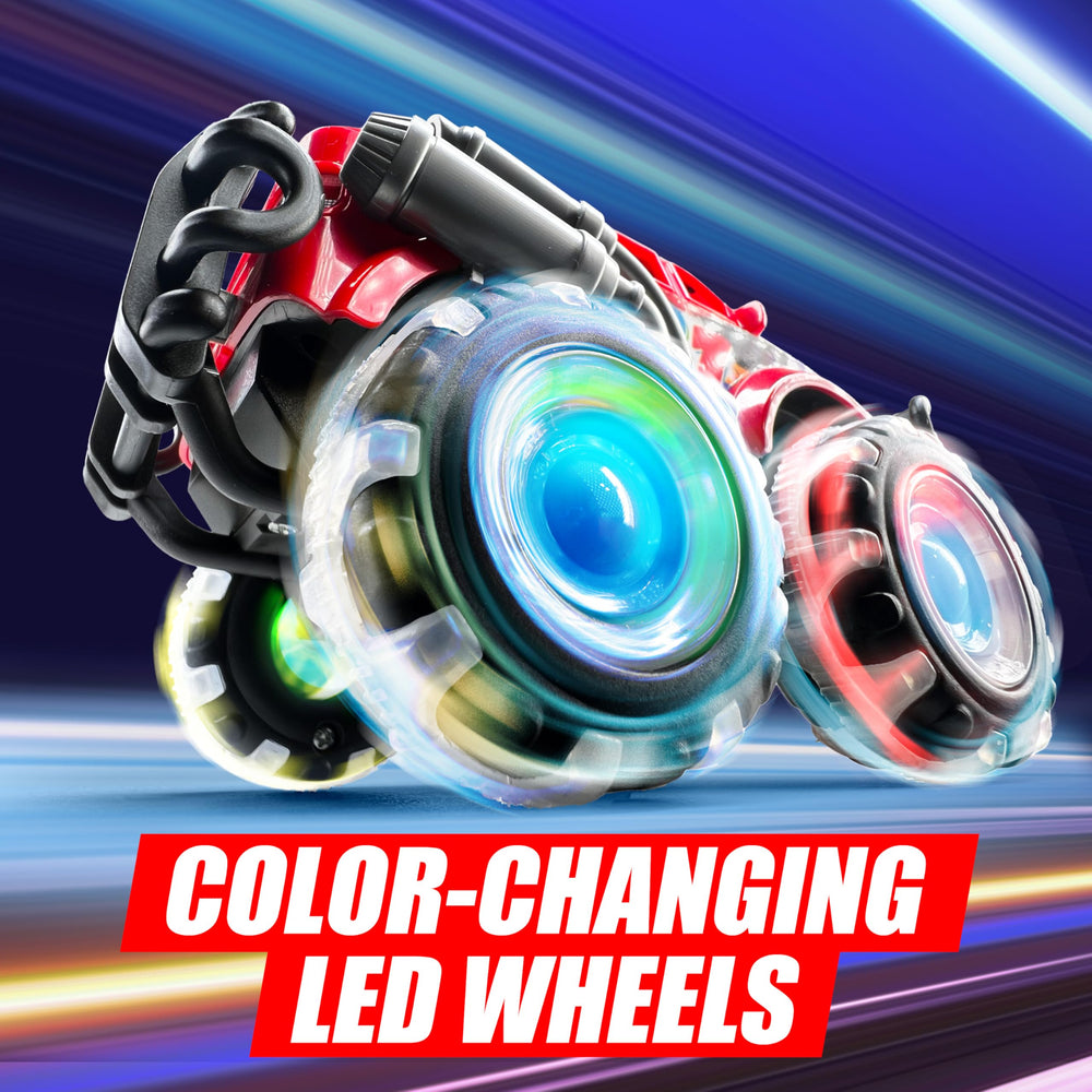 Vroomix JOYIN LED-wheel action offers kid-friendly light-up fun during push play.