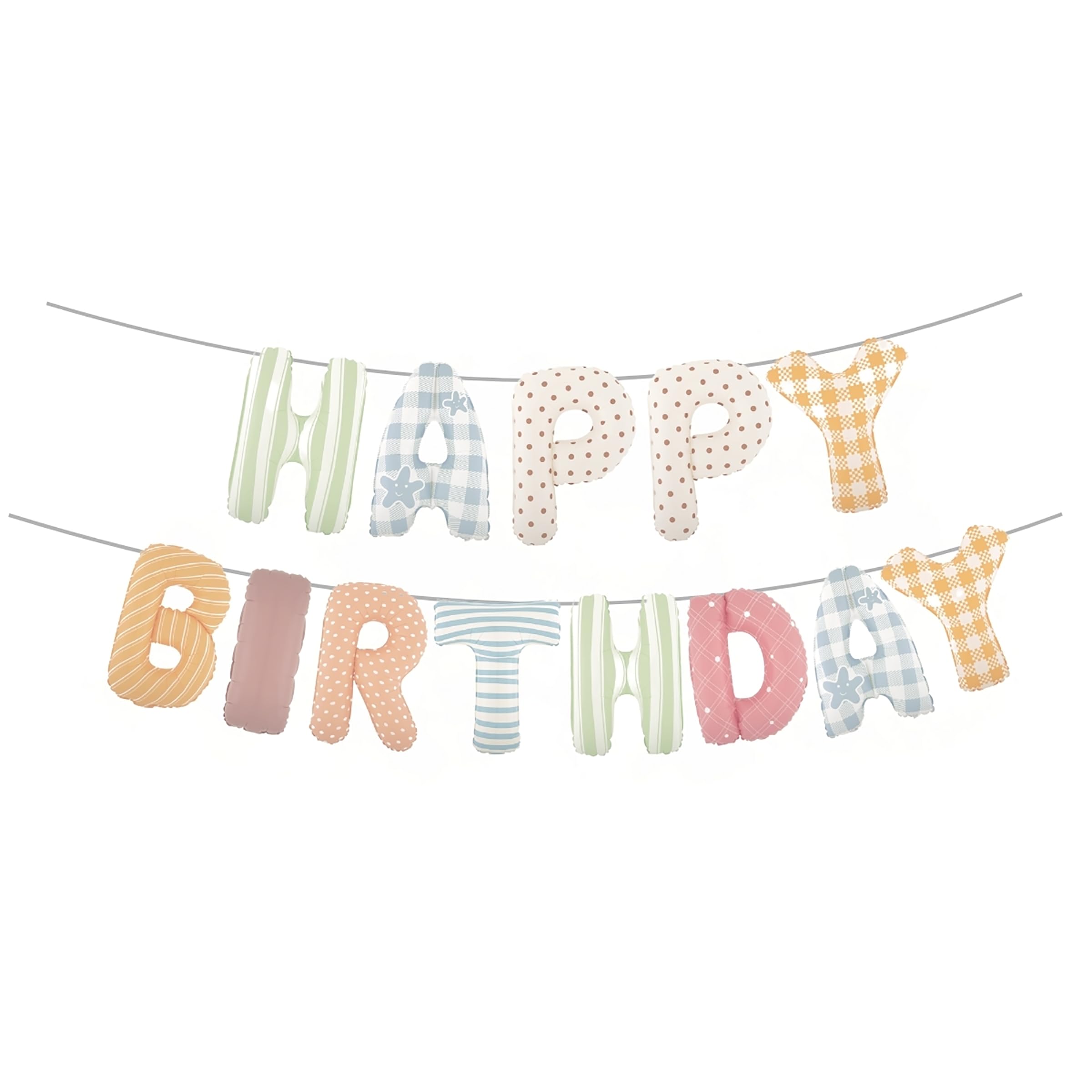 Vrukiaa birthday banner letters in plaid pattern for festive photo backdrop.