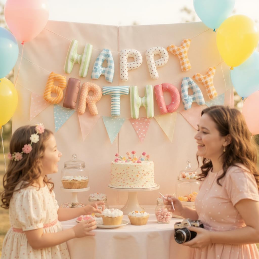 Vrukiaa birthday banner letters featuring stripes for stylish room accents.