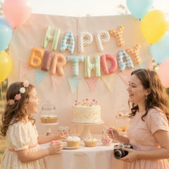 Vrukiaa birthday banner letters featuring stripes for stylish room accents.