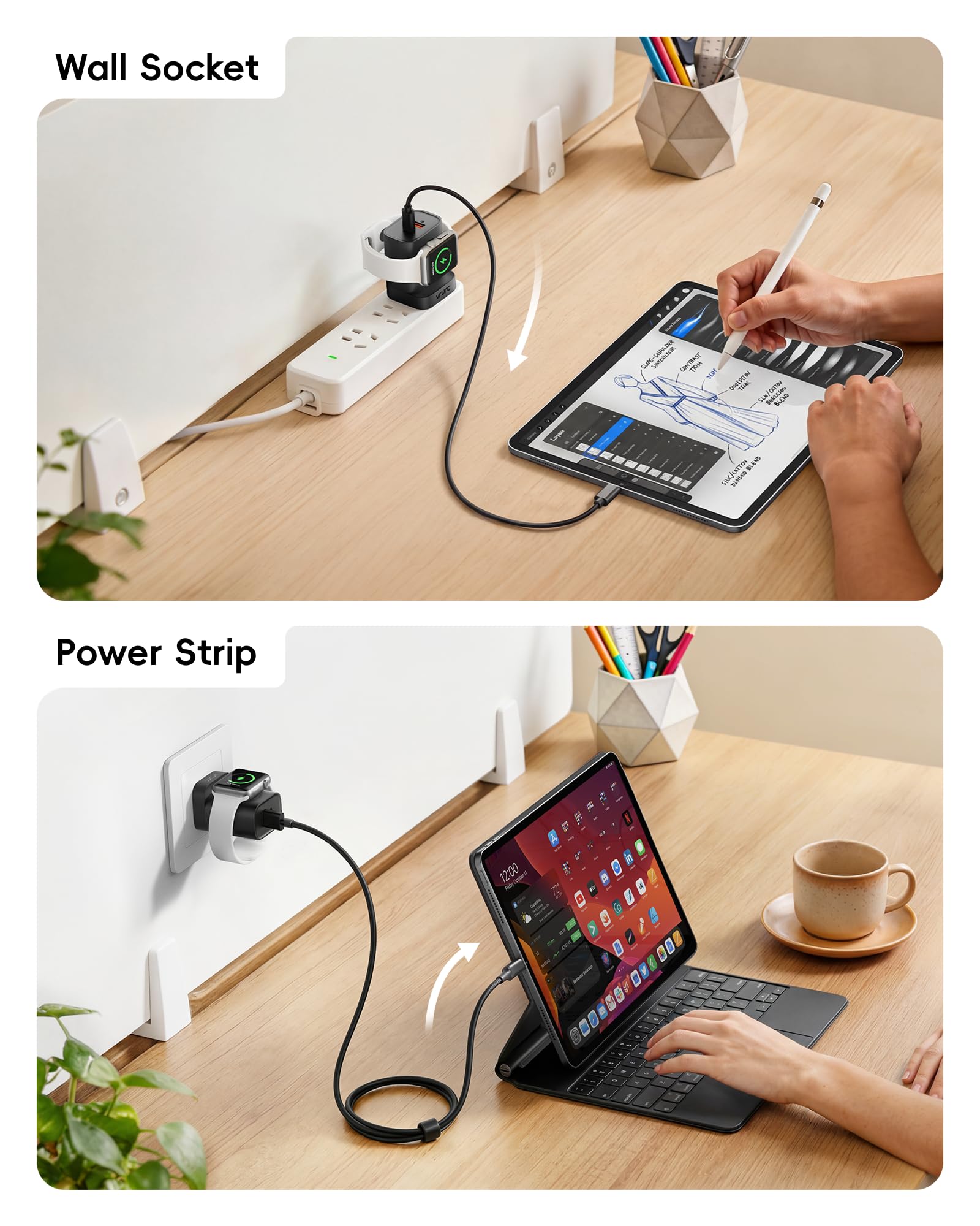 VRURC 3-in-1 design supports iPhone, Apple Watch, and more.