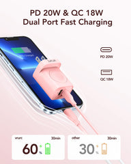 VRURC 20W PD fast charging powers iPhone quickly.