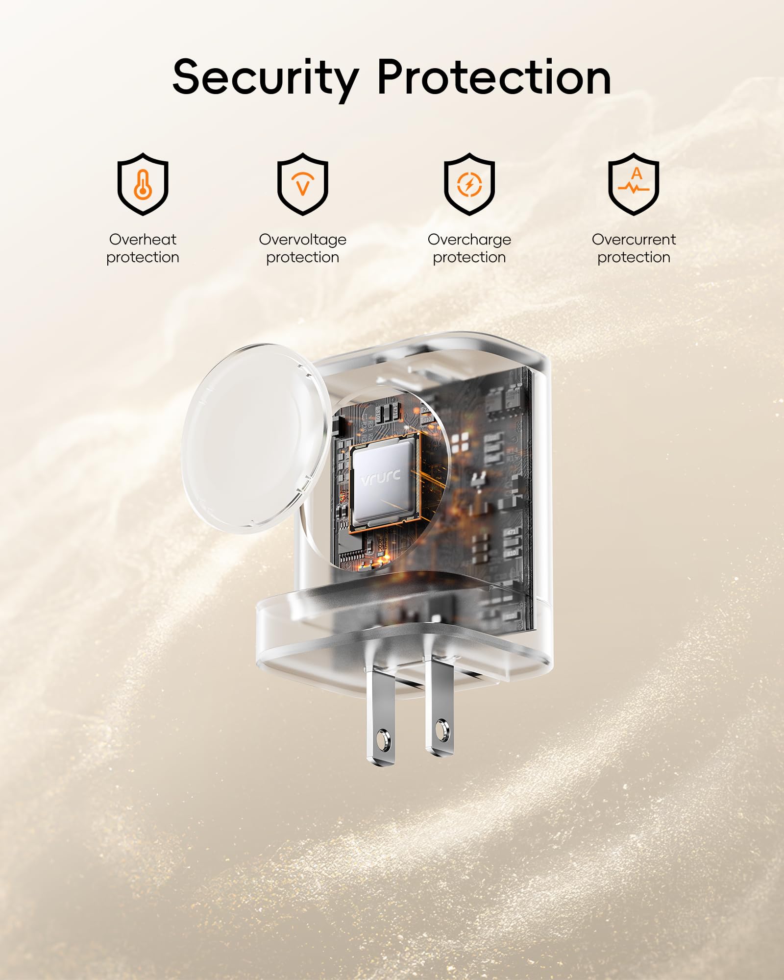 VRURC safety smart chip protects devices during charging.