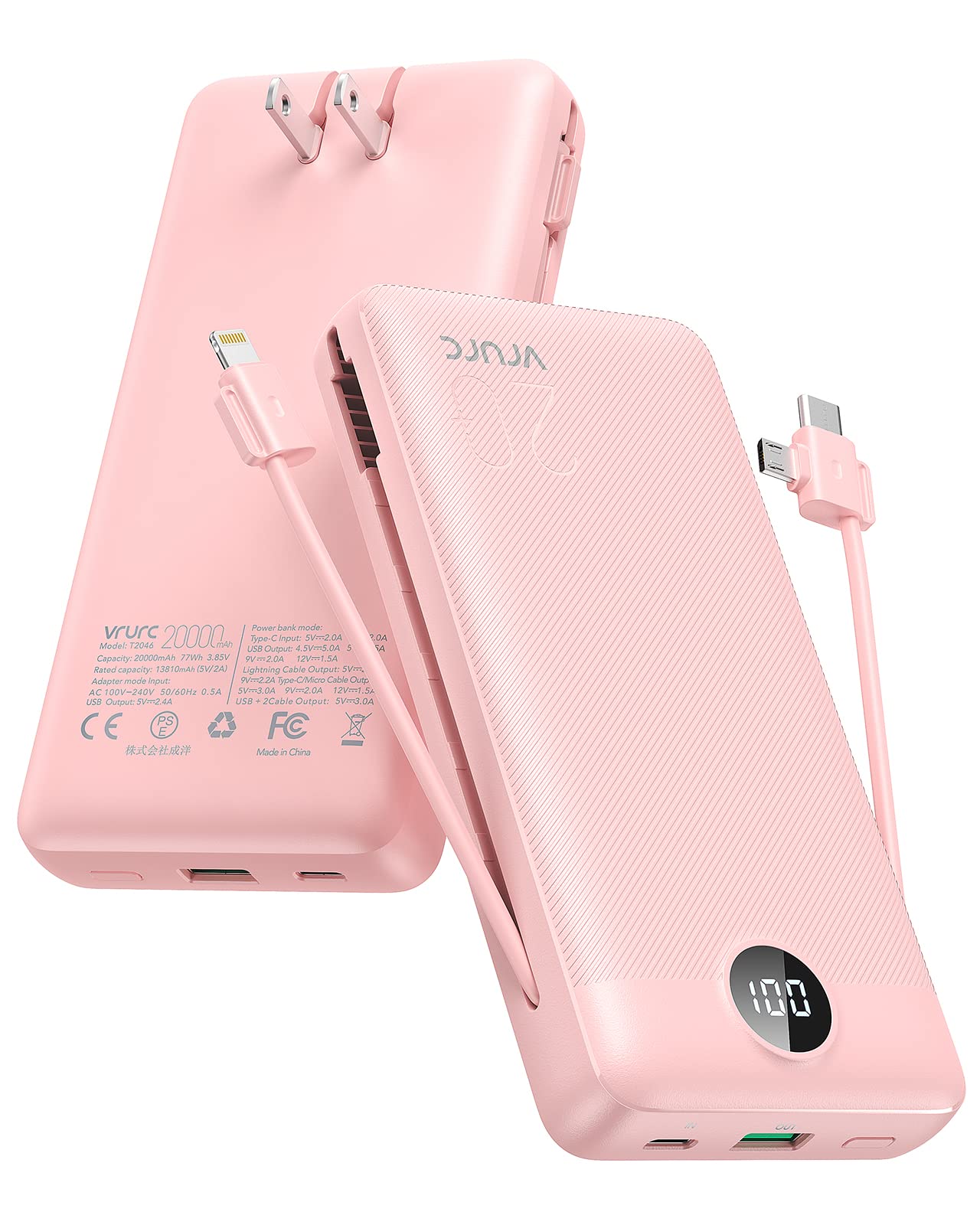 VRURC portable charger 20000mAh front view showing compact design