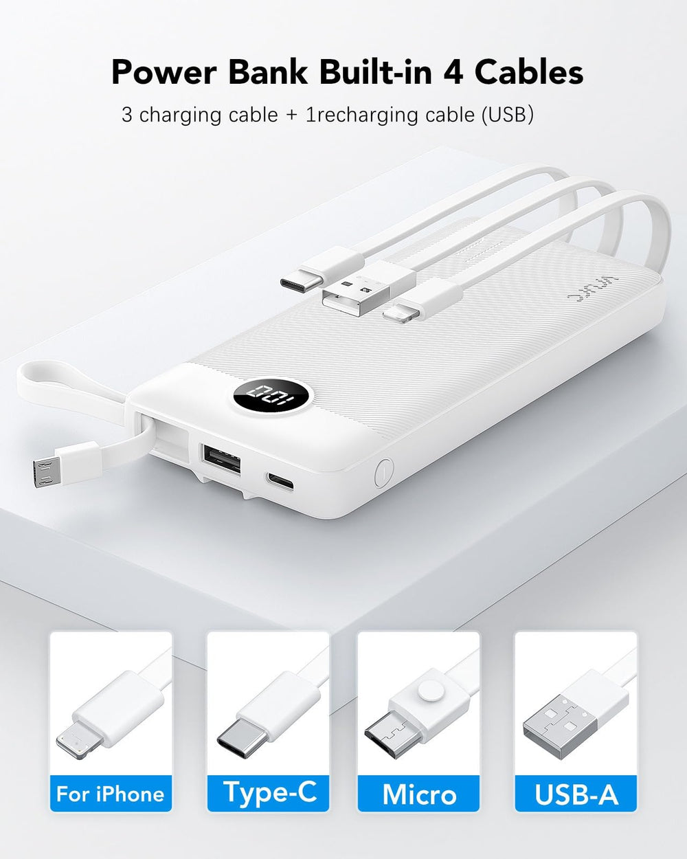 VRURC portable charger with 5 outputs powers five devices simultaneously.