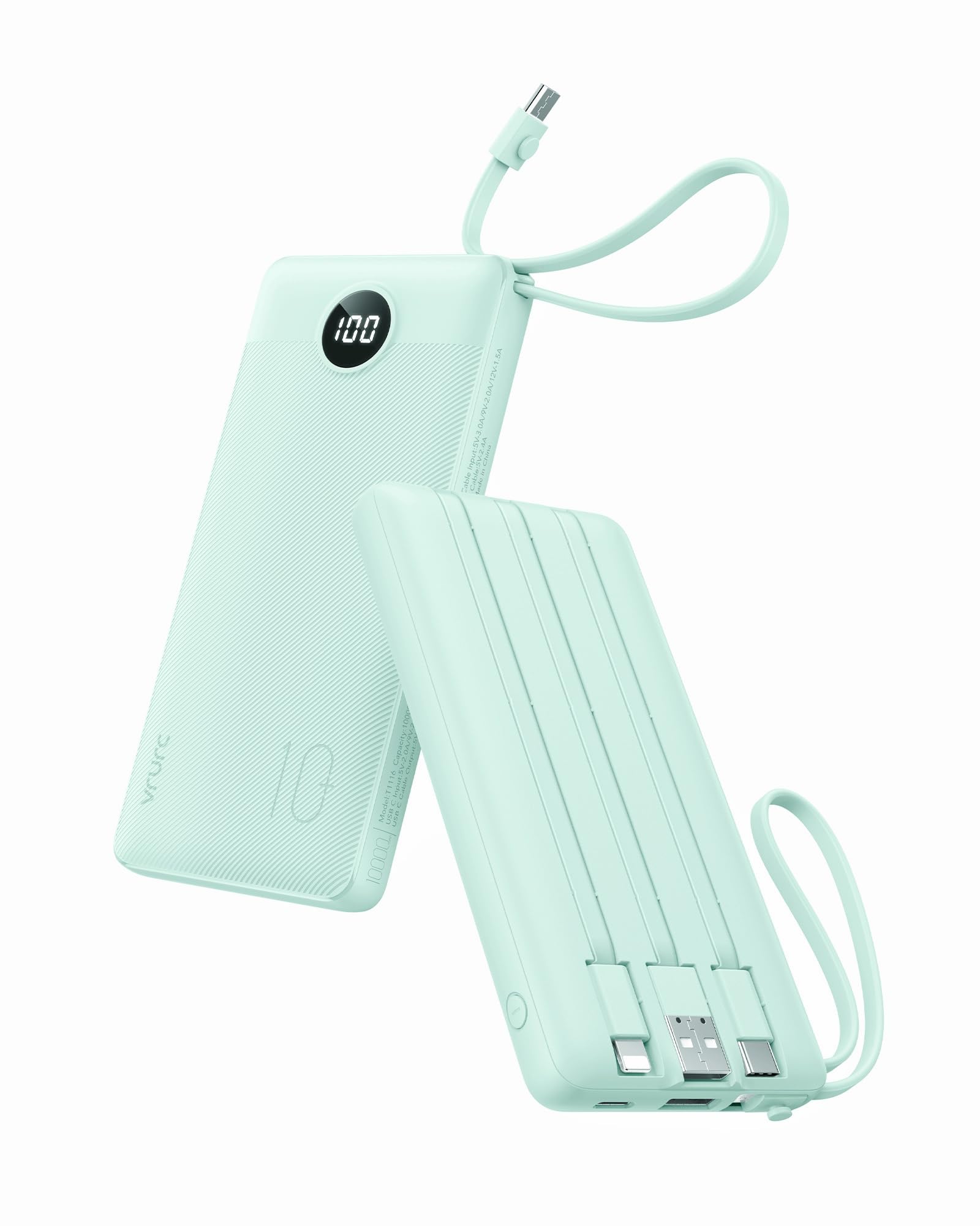 VRURC portable charger built-in cables for quick on-the-go charging.