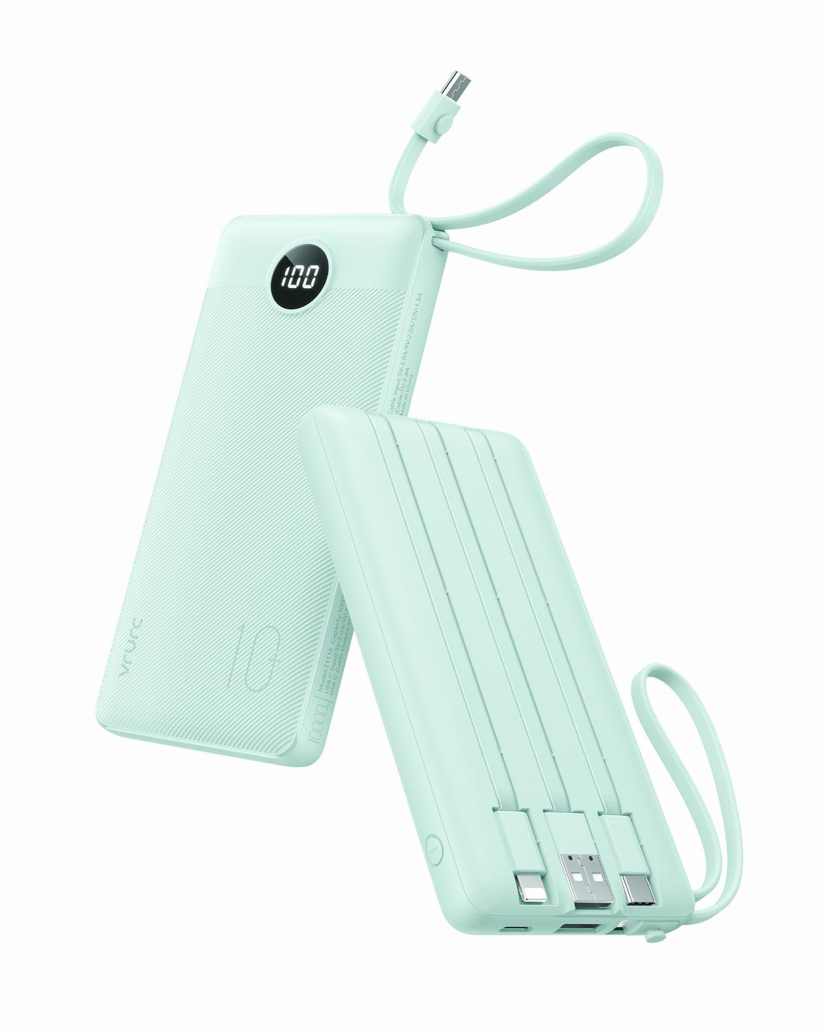 VRURC portable charger built-in cables for quick on-the-go charging.