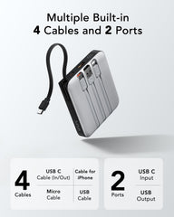 VRURC 10000mAh power bank showing multiple outputs for devices.