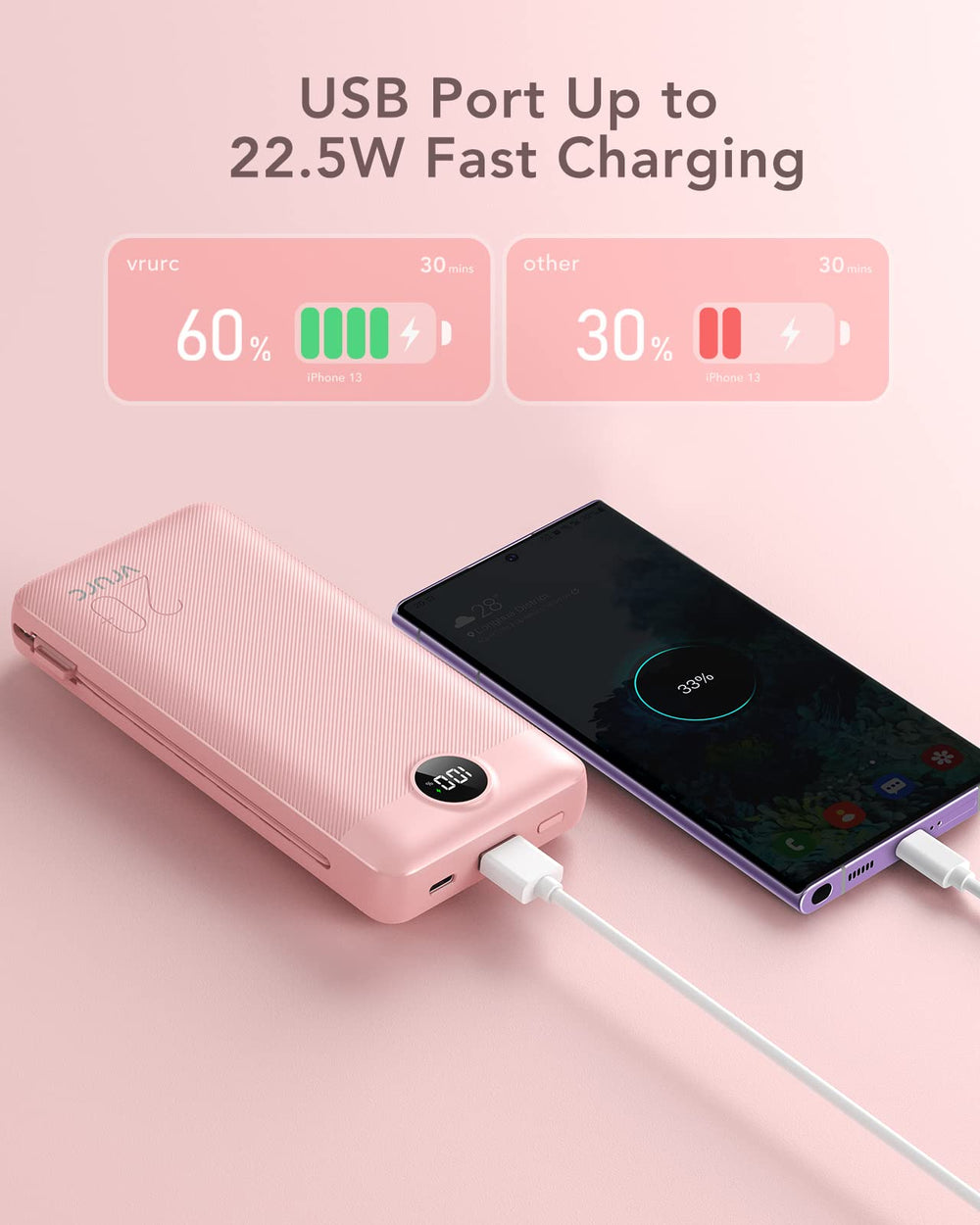 VRURC portable charger wall plug closed, ready to grab on the go