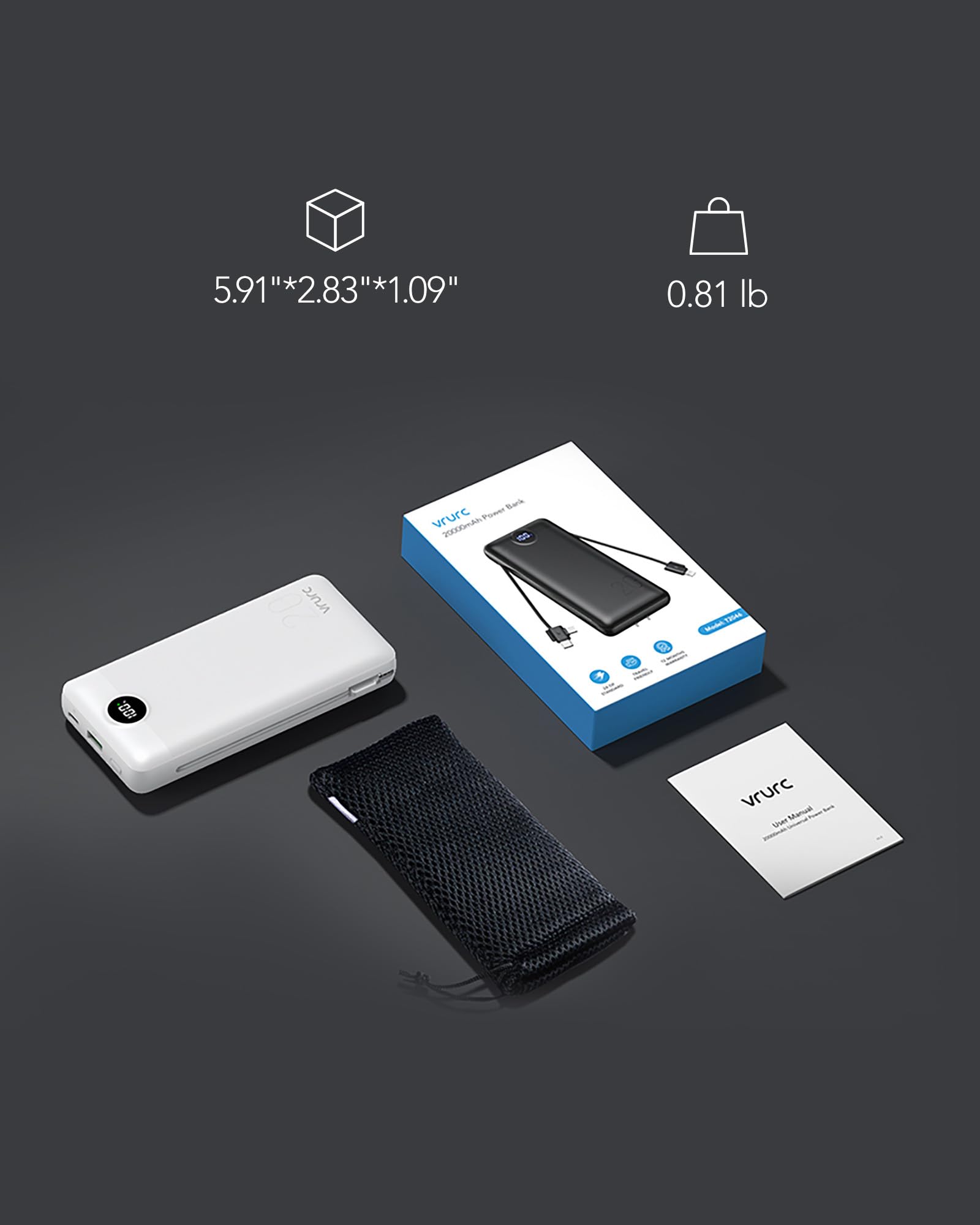 VRURC power bank recharges via wall plug in about 11 hours.