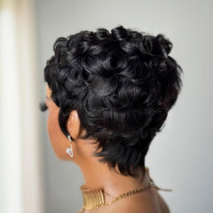 VRZ Pixie Cut Wig Brazilian curly close-up of soft curls and shine